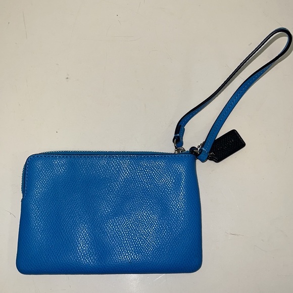 Coach Colorblock Corner Zip Small Navy Azure Blue Wristlet - Picture 2 of 6